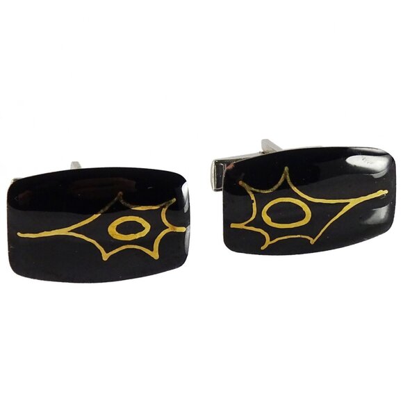 1960s Modernist Atomic Black Enamel Copper Cufflinks – Mid-Century Vintage - Picture 1 of 4